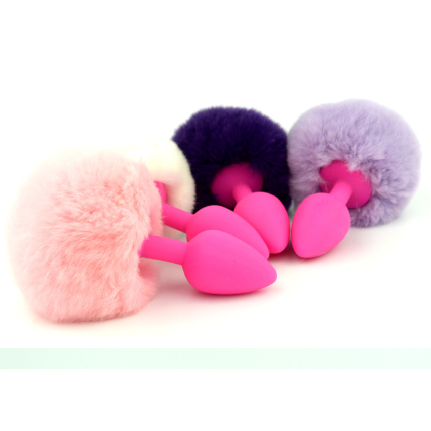 Silicone Anal Plug with Ball Fur Tail Silica Anus Spreader Enlarger Silica Gel